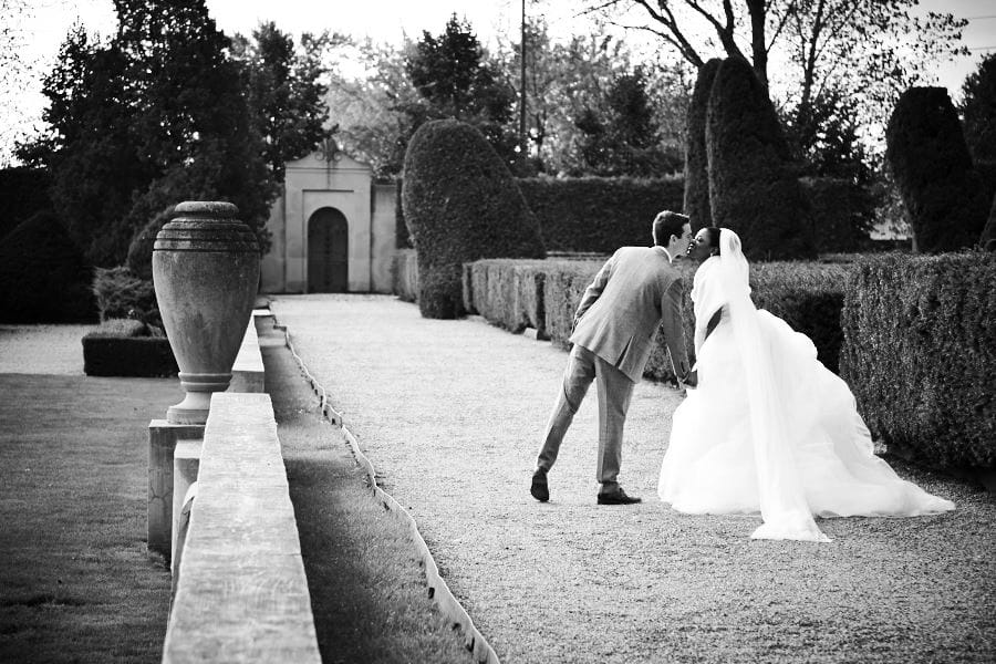 Parkwood Estate wedding photo of wedding couple kissing Oshawa