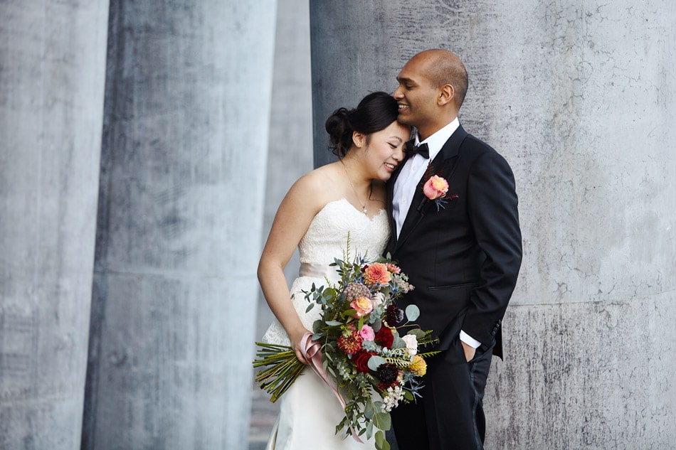 Toronto wedding photographer image of bride groom at Archeo Distillery District wedding